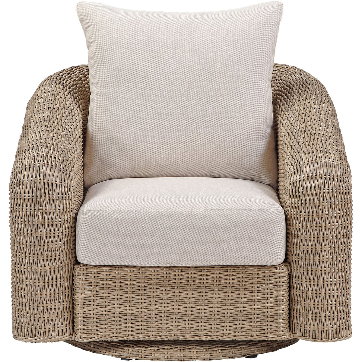 Seacrest Beige Olefin Water Resistant Fabric And Wicker Outdoor Patio Swivel Chair