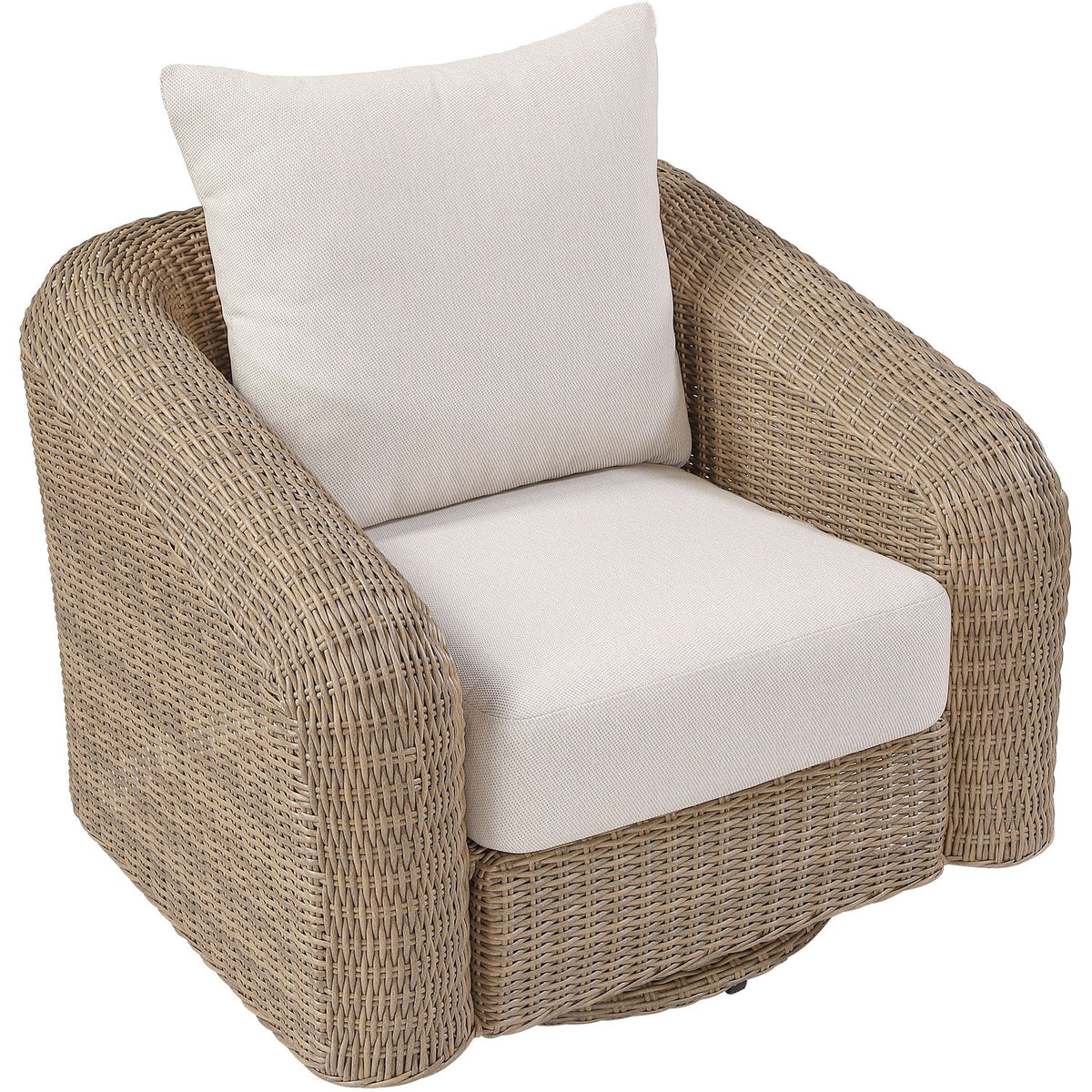 Seacrest Beige Olefin Water Resistant Fabric And Wicker Outdoor Patio Swivel Chair