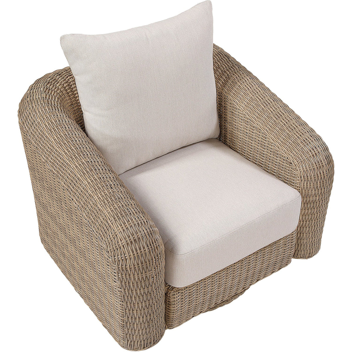 Seacrest Beige Olefin Water Resistant Fabric And Wicker Outdoor Patio Swivel Chair