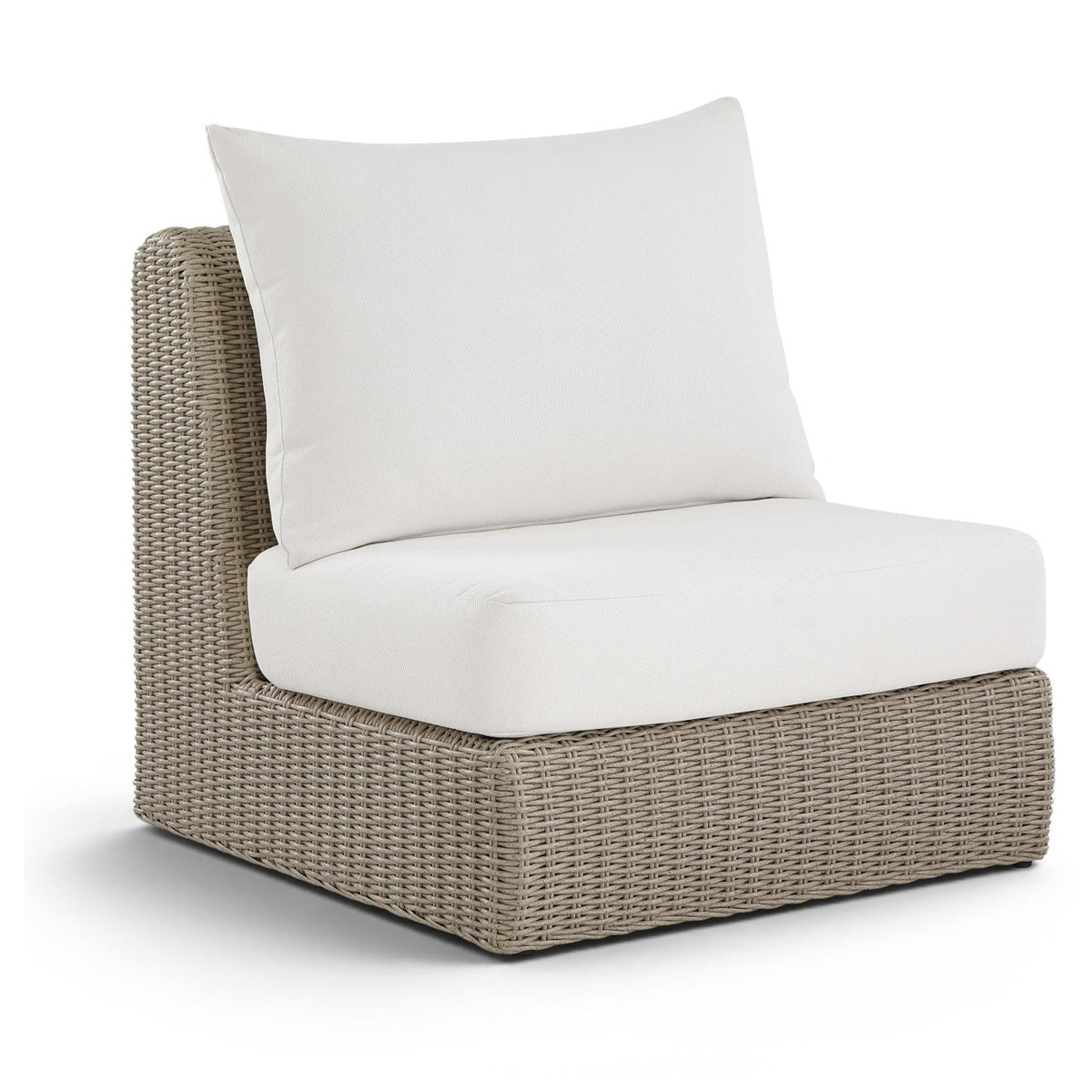 Seacrest Cream Olefin Armless Chair in cream olefin and wicker, primary product view