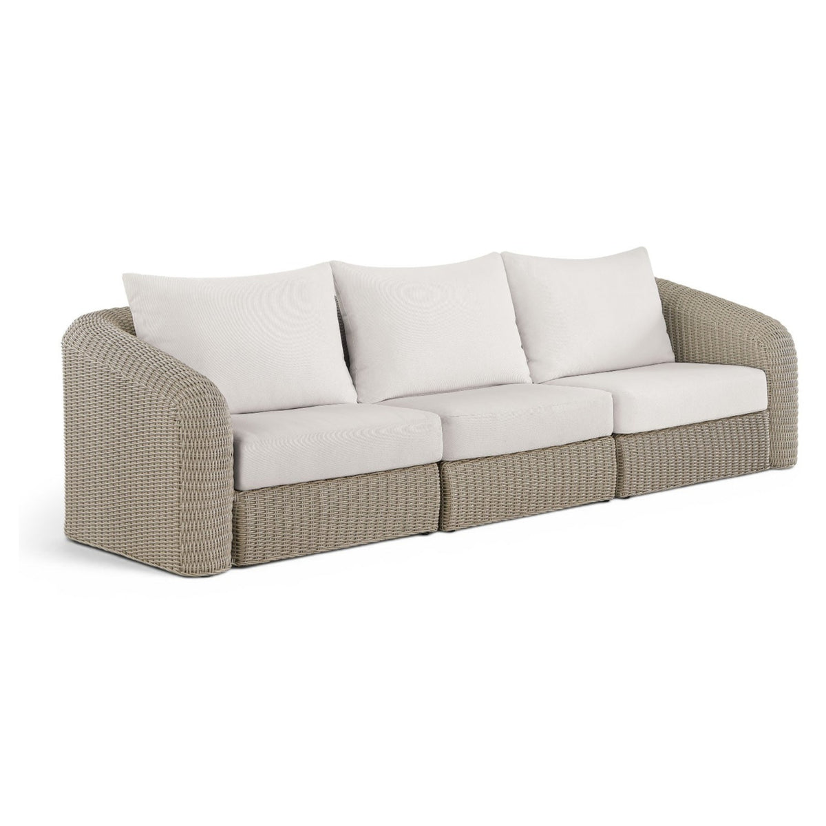 Seacrest Cream Olefin and Wicker 3pc Outdoor Modular Sofa in cream olefin and taupe wicker, primary product view