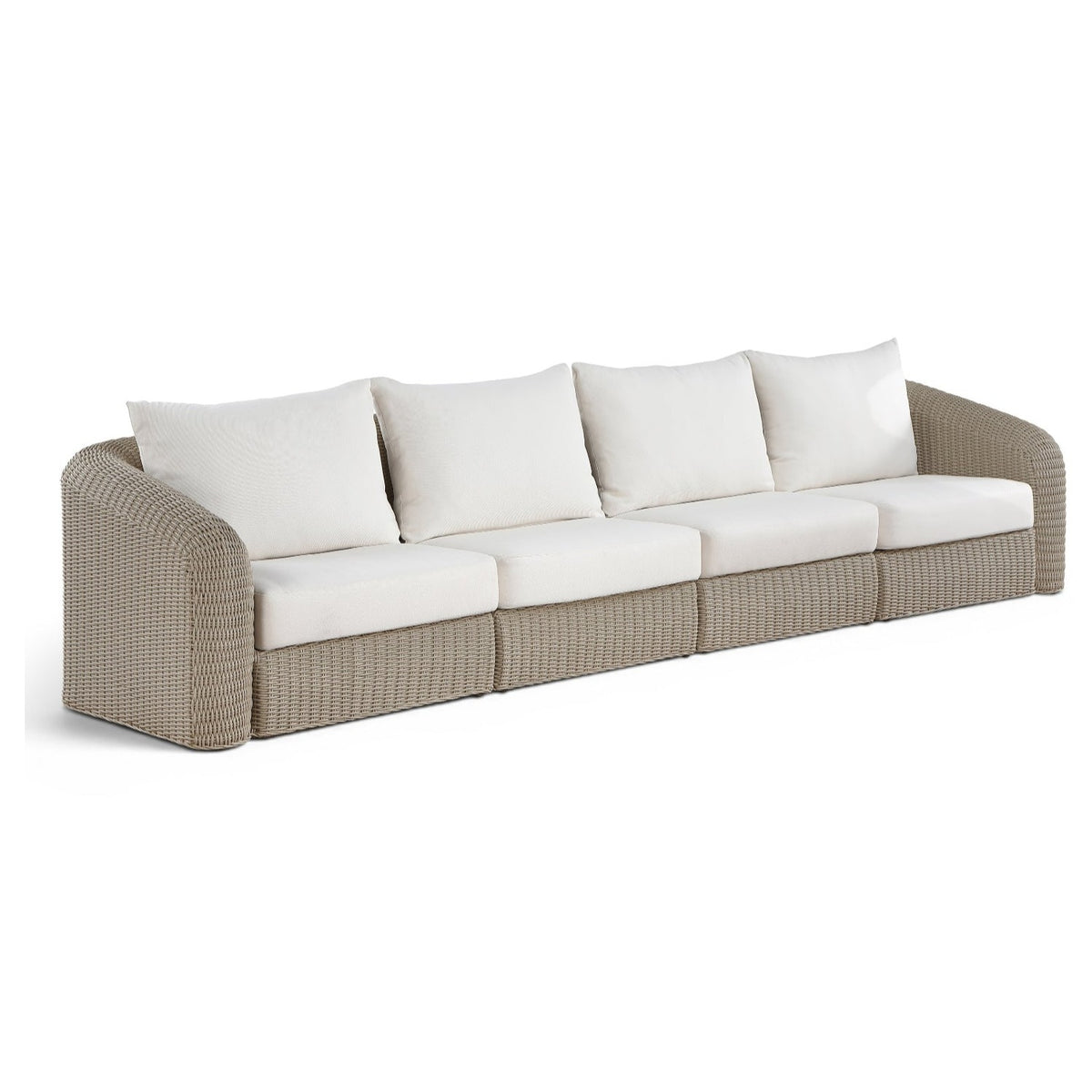Seacrest 155.25" Cream Olefin 4pc Modular Sofa in cream olefin and wicker, primary product view