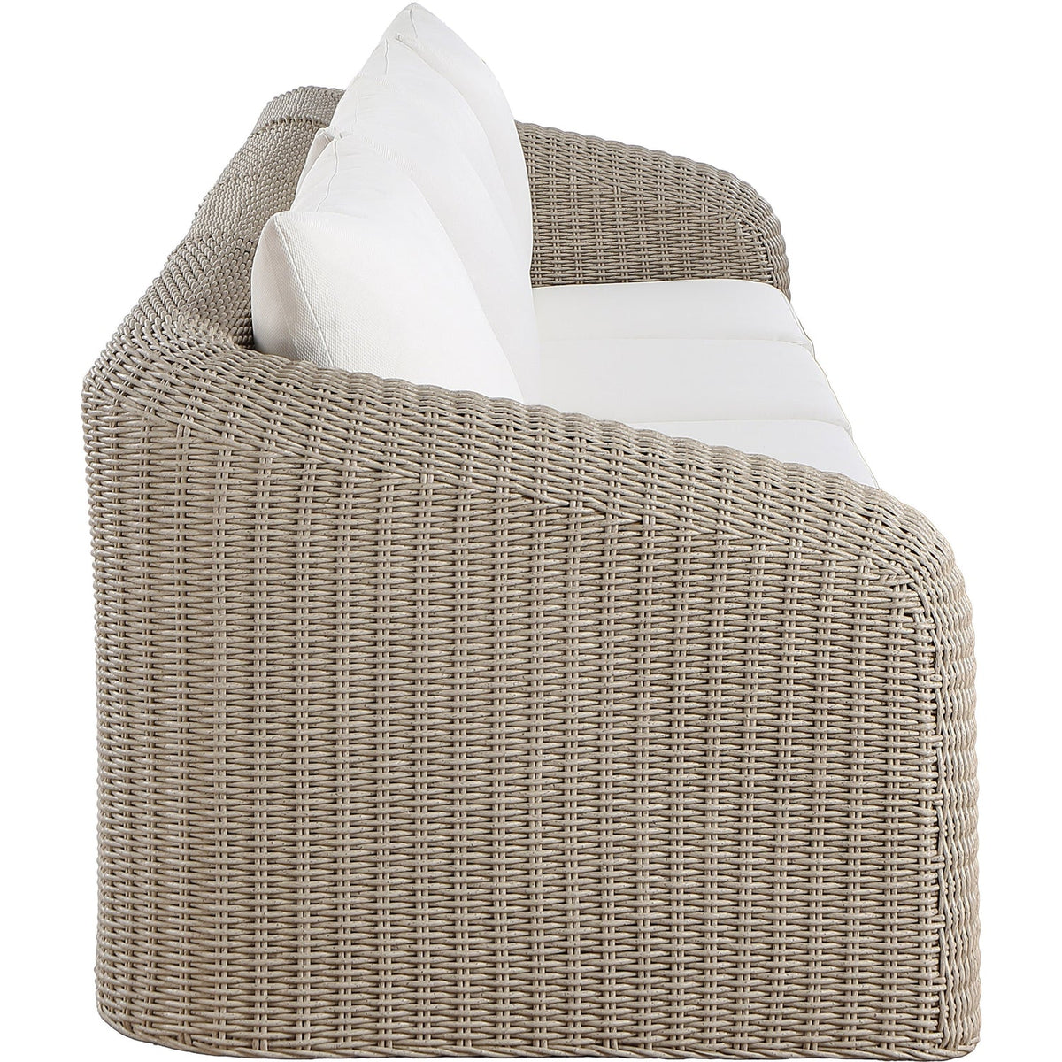Seacrest 155.25in Cream Olefin Water Resistant Fabric And Wicker 4 Piece Outdoor Patio Modular Sofa