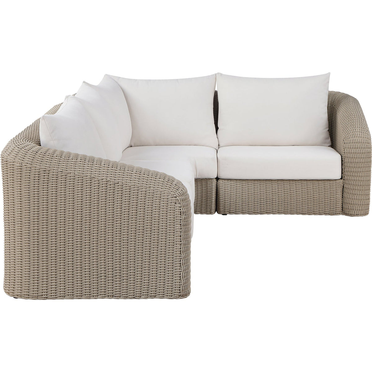 Seacrest 123.25in Cream Olefin Water Resistant Fabric And Wicker 4 Piece Outdoor Patio Modular Sectional Sofa