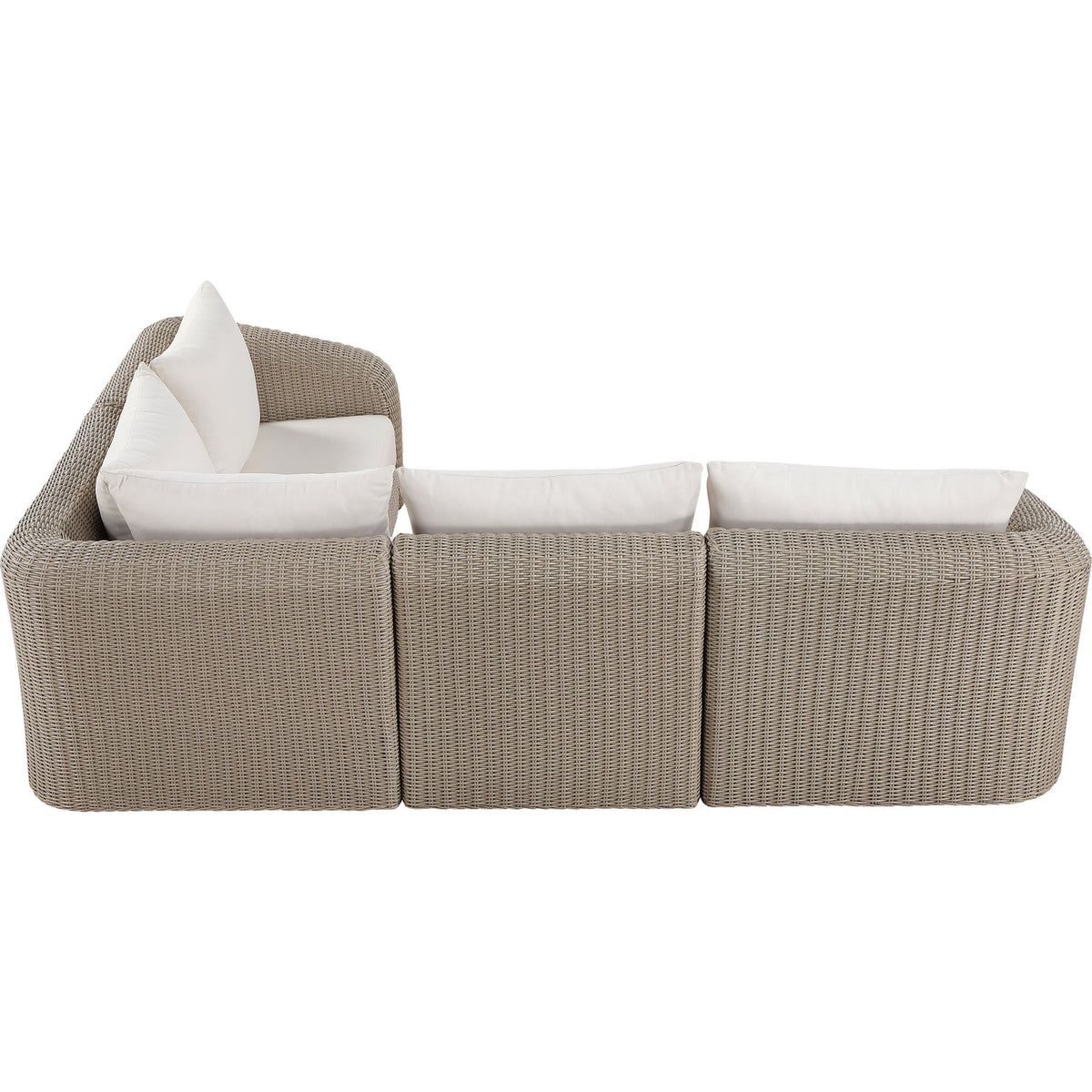 Seacrest 123.25in Cream Olefin Water Resistant Fabric And Wicker 4 Piece Outdoor Patio Modular Sectional Sofa