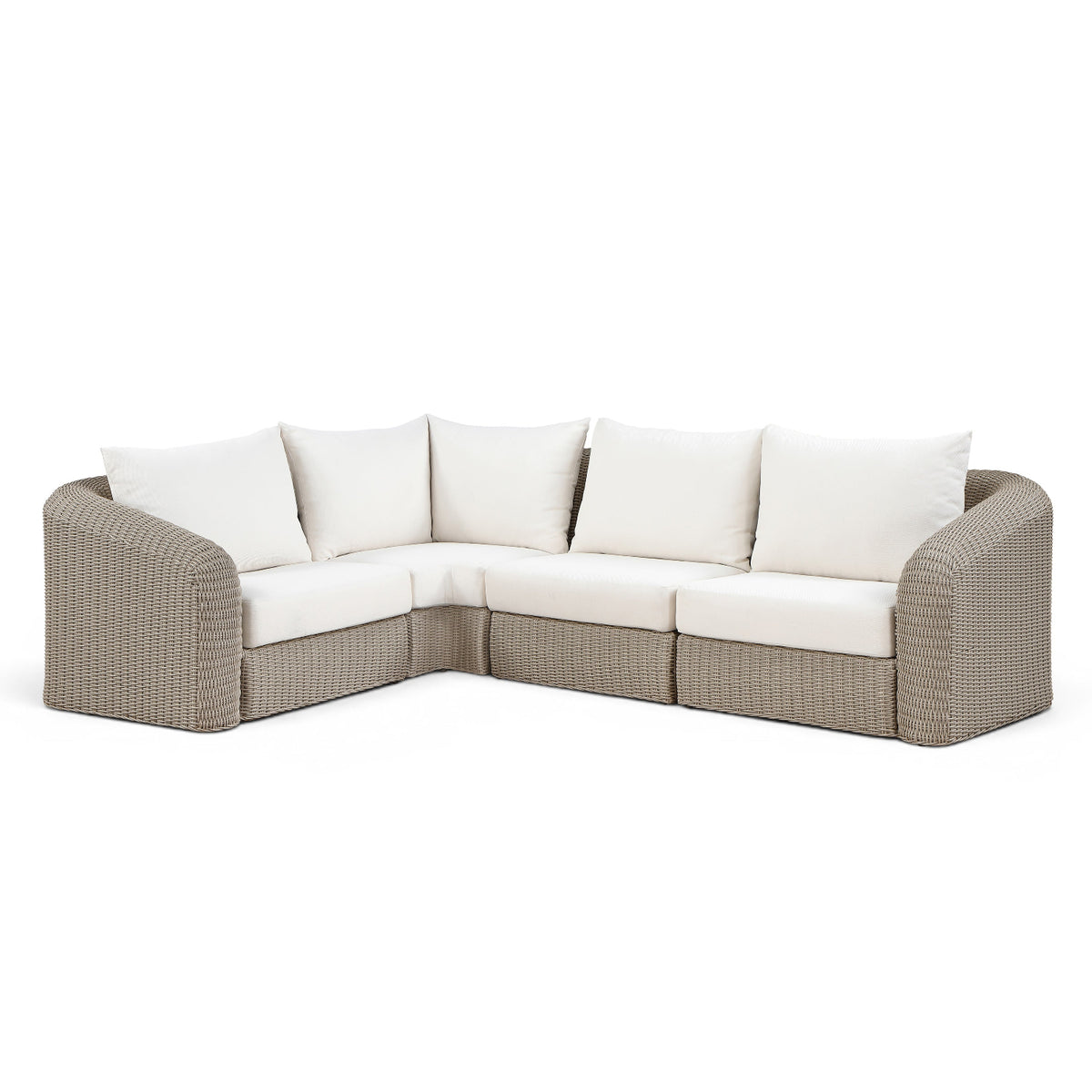 Seacrest 88.25" Cream Olefin 4pc Modular Sectional in cream olefin and wicker, primary product view