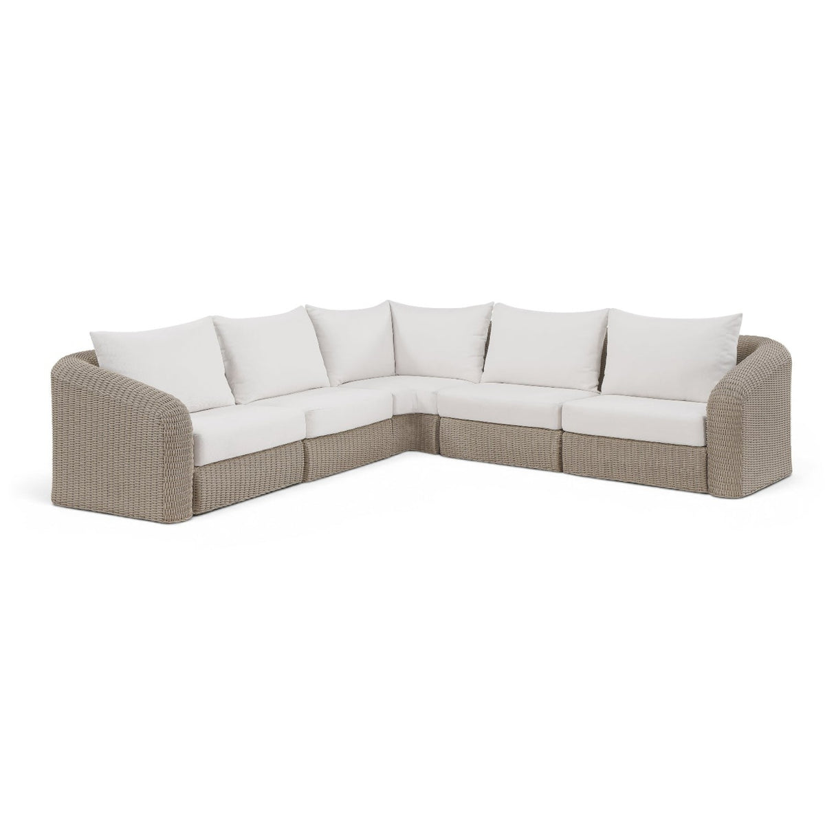 Seacrest Cream Olefin and Wicker 5pc Outdoor Modular Sectional in cream olefin, deep layout, primary product view