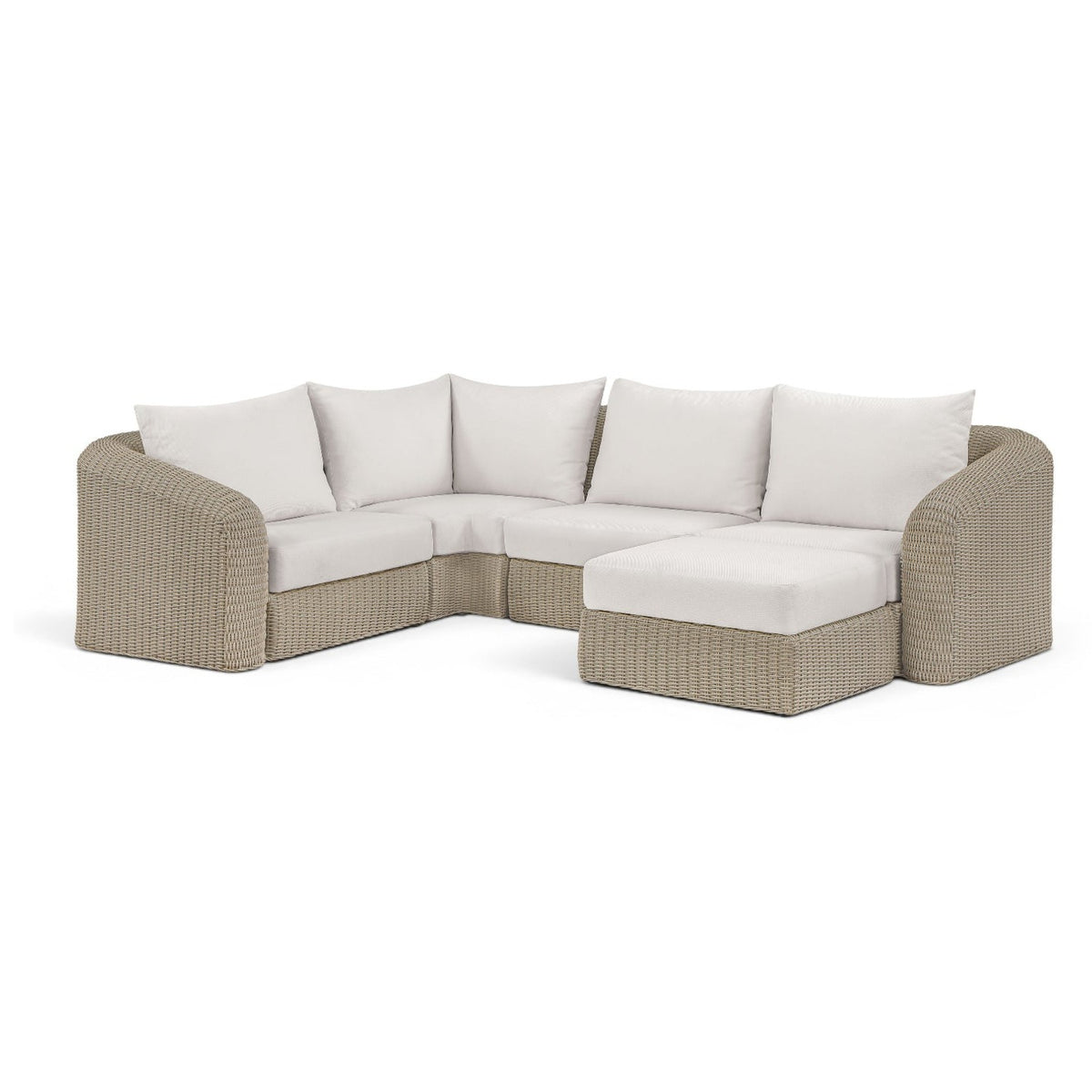 Seacrest Cream Olefin and Wicker 5pc Outdoor Modular Sectional in cream olefin and taupe wicker, primary product view