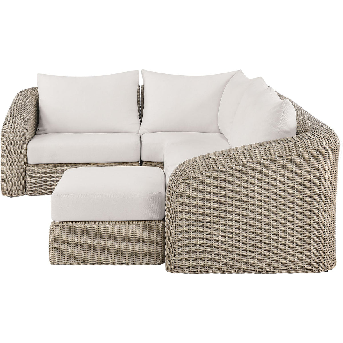 Seacrest 123.25in Cream Olefin Water Resistant Fabric And Wicker 5 Piece Outdoor Patio Modular Sectional Sofa