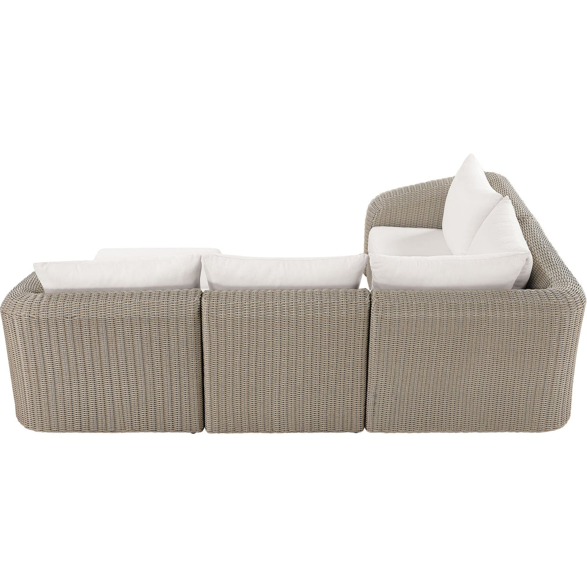 Seacrest 123.25in Cream Olefin Water Resistant Fabric And Wicker 5 Piece Outdoor Patio Modular Sectional Sofa