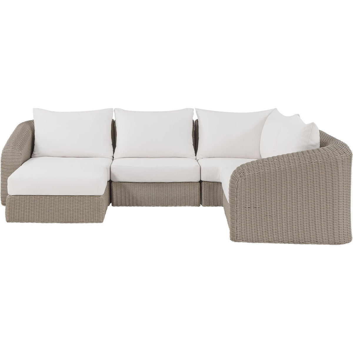 Seacrest 123.25in Cream Olefin Water Resistant Fabric And Wicker 5 Piece Outdoor Patio Modular Sectional Sofa