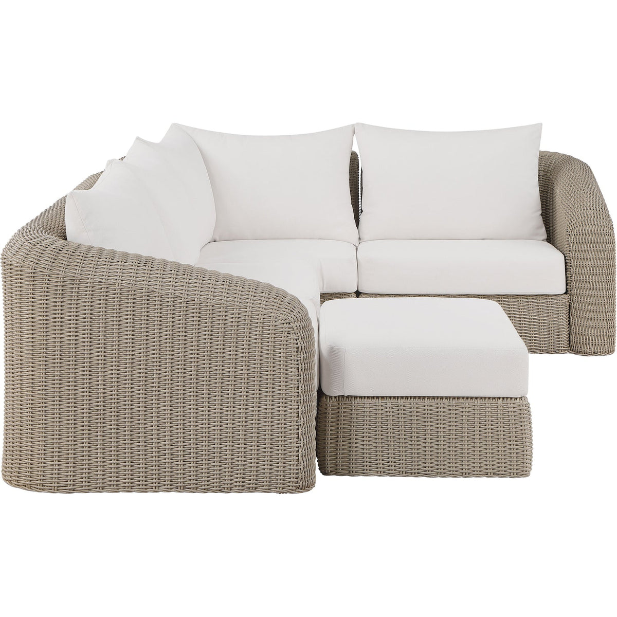 Seacrest 123.25in Cream Olefin Water Resistant Fabric And Wicker 5 Piece Outdoor Patio Modular Sectional Sofa
