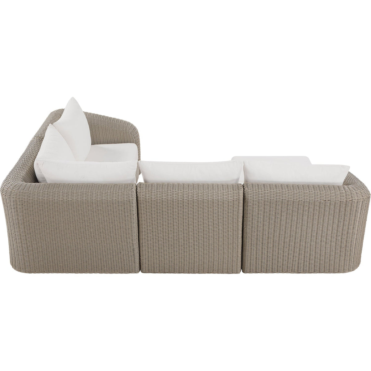 Seacrest 123.25in Cream Olefin Water Resistant Fabric And Wicker 5 Piece Outdoor Patio Modular Sectional Sofa