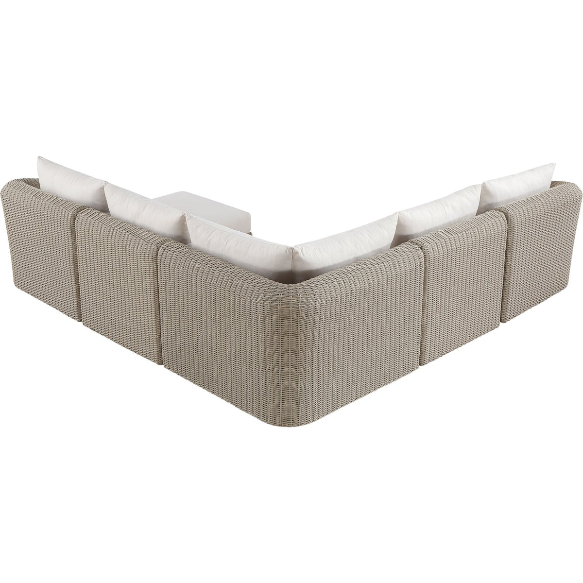 Seacrest 123.25in Cream Olefin Water Resistant Fabric And Wicker 6 Piece Outdoor Patio Modular Sectional Sofa