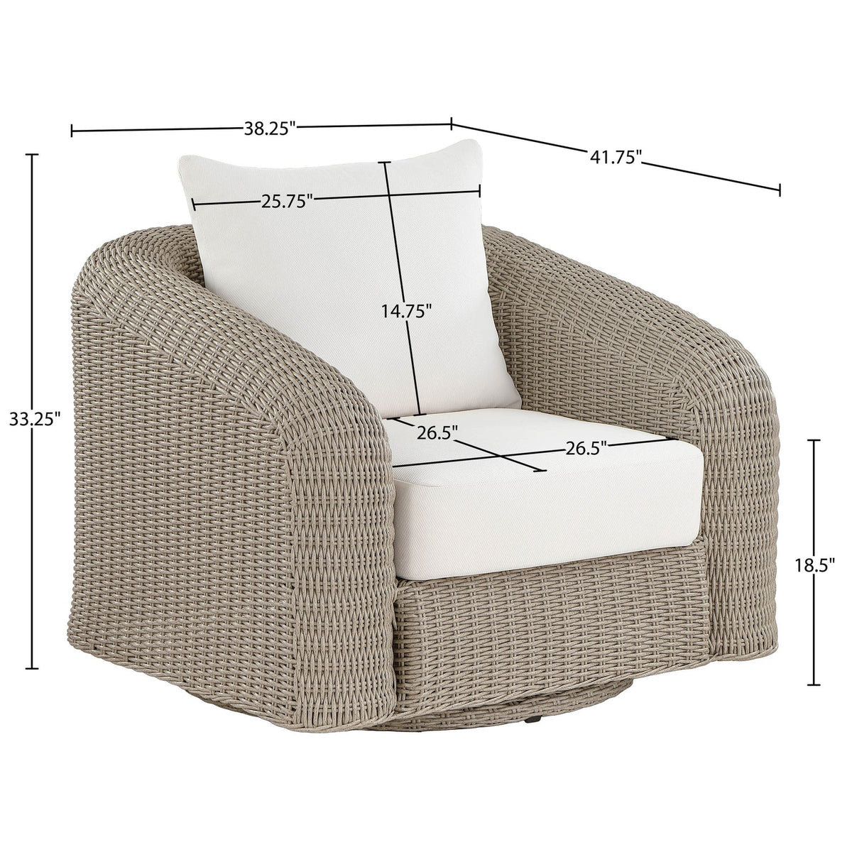 Seacrest Cream Olefin Water Resistant Fabric And Wicker Outdoor Patio Swivel Chair