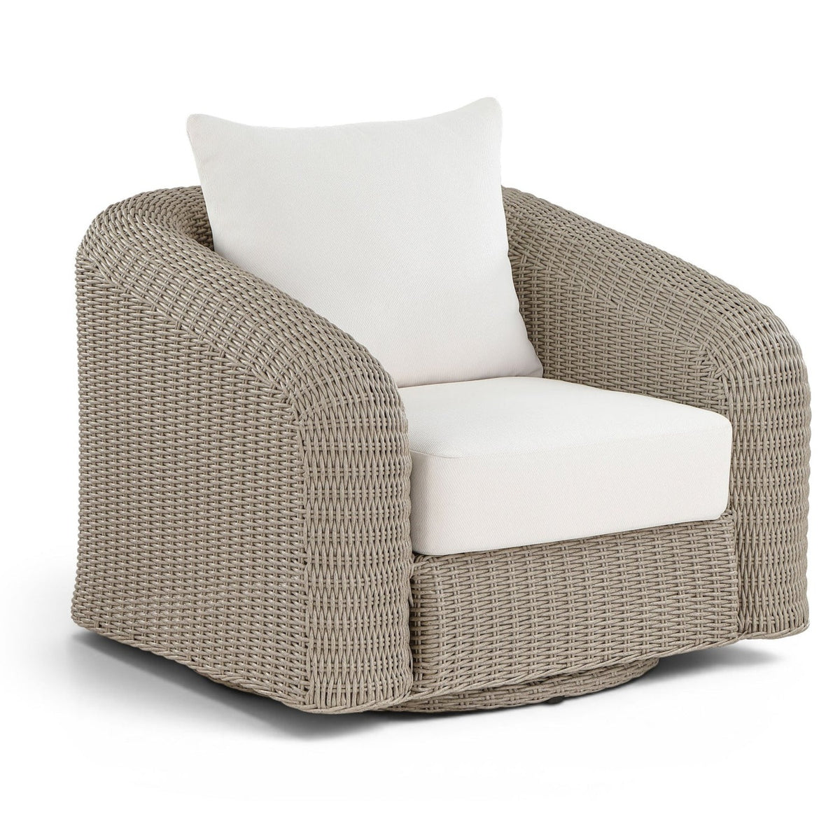 Seacrest Cream Olefin Water Resistant Fabric And Wicker Outdoor Patio Swivel Chair in cream, primary product view