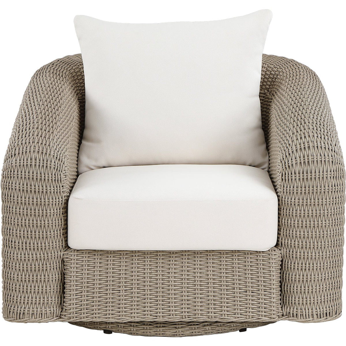 Seacrest Cream Olefin Water Resistant Fabric And Wicker Outdoor Patio Swivel Chair