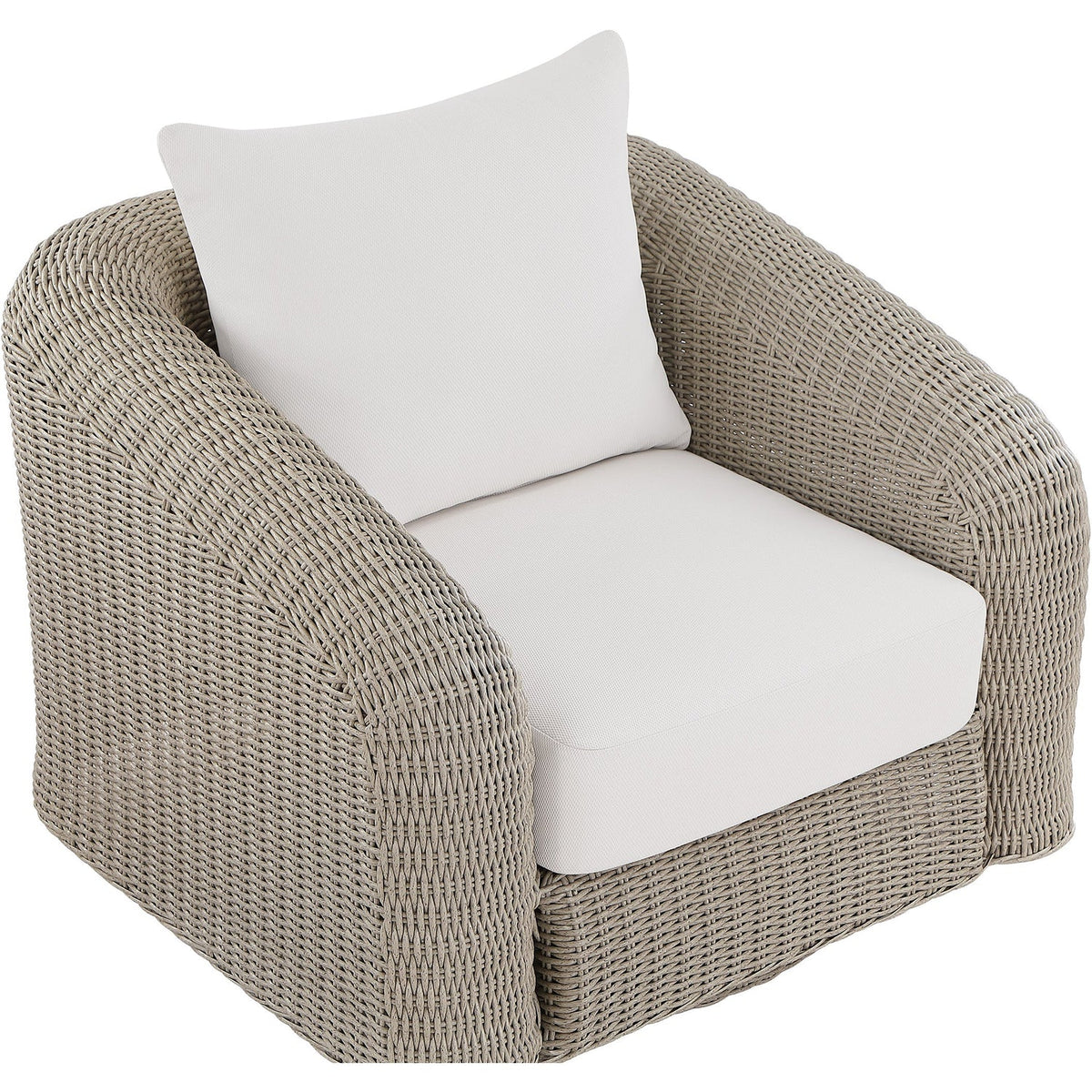 Seacrest Cream Olefin Water Resistant Fabric And Wicker Outdoor Patio Swivel Chair