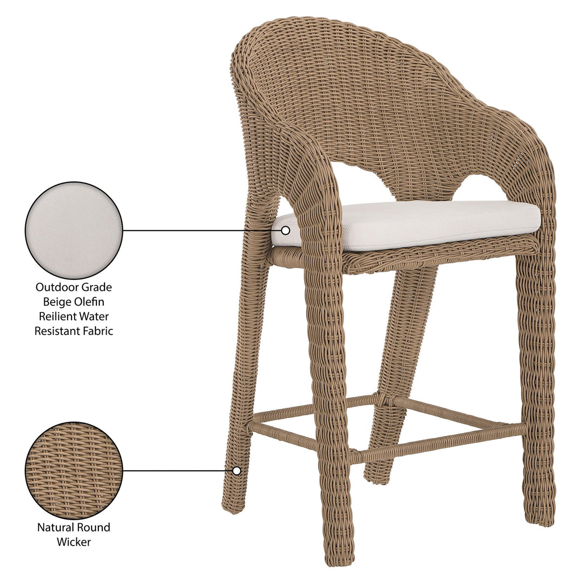 Seacrest Natural Olefin Water Resistant Fabric And Wicker Outdoor Patio Bar Stool