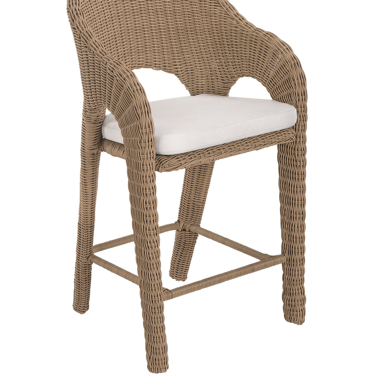 Seacrest Natural Olefin Water Resistant Fabric And Wicker Outdoor Patio Bar Stool