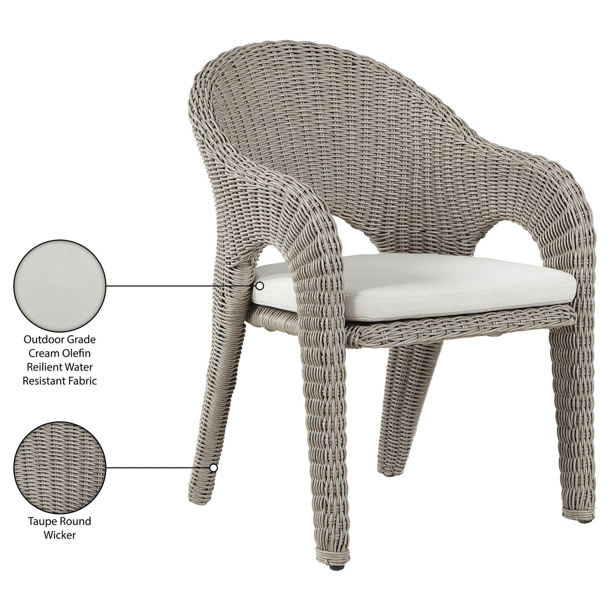 Seacrest Taupe Olefin Water Resistant Fabric And Wicker Outdoor Patio Dining Chair