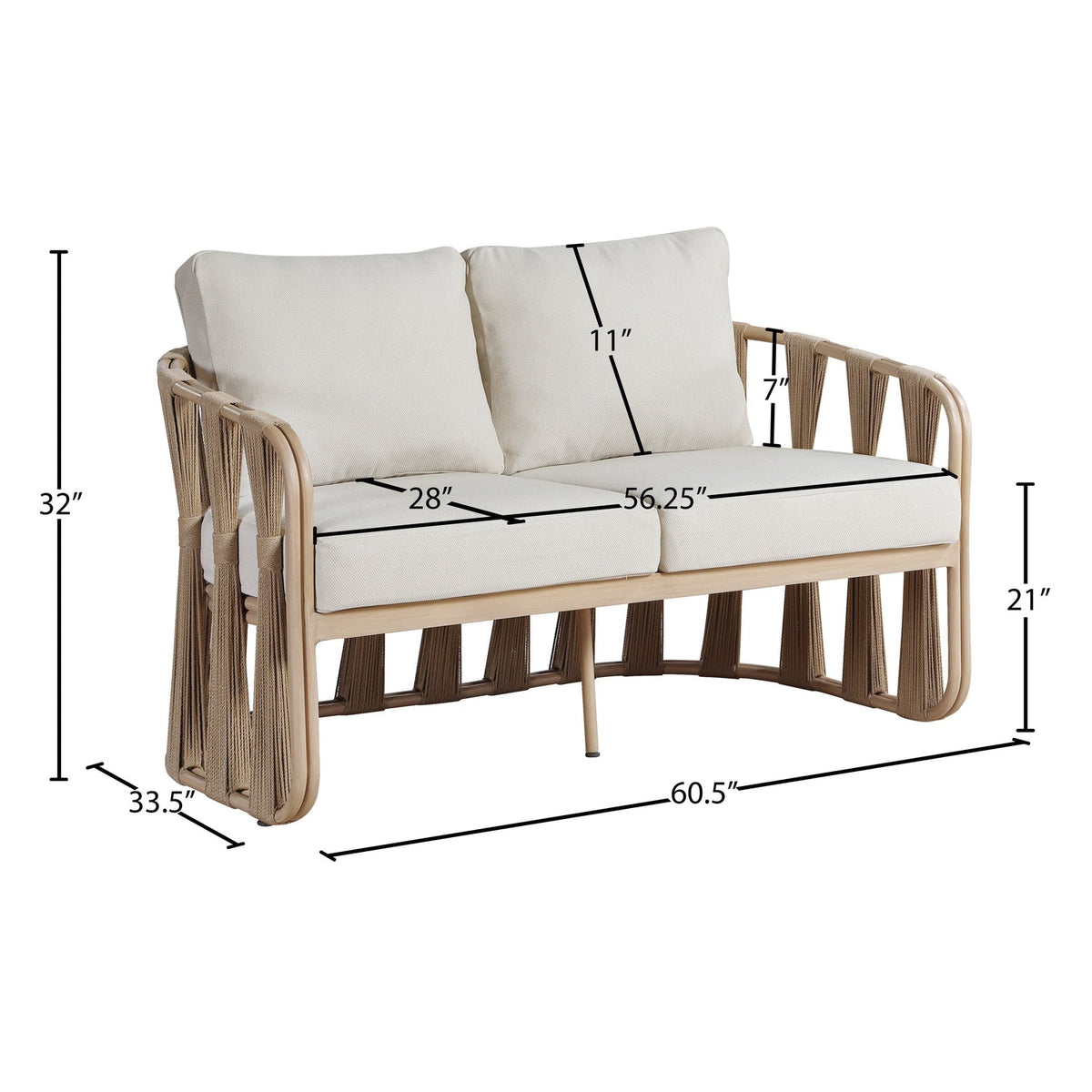 San Pietro 60.5in Beige Water Resilient Fabric Upholstered Outdoor Patio Loveseat