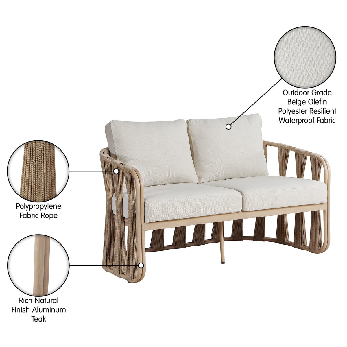 San Pietro 60.5in Beige Water Resilient Fabric Upholstered Outdoor Patio Loveseat