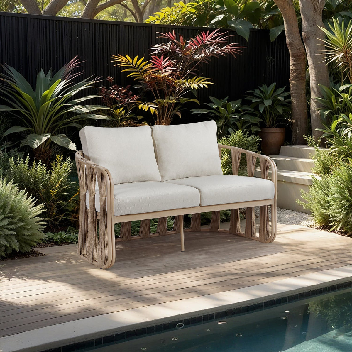 San Pietro 6 05in Beige Water Resilient Fabric Upholstered Outdoor Patio Loveseat
