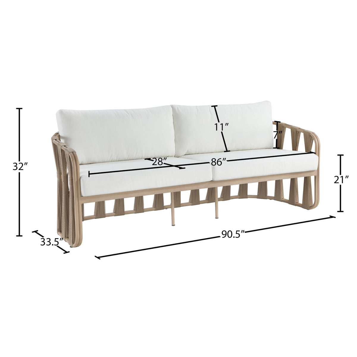 San Pietro 905in Beige Water Resilient Fabric Upholstered Outdoor Patio Sofa