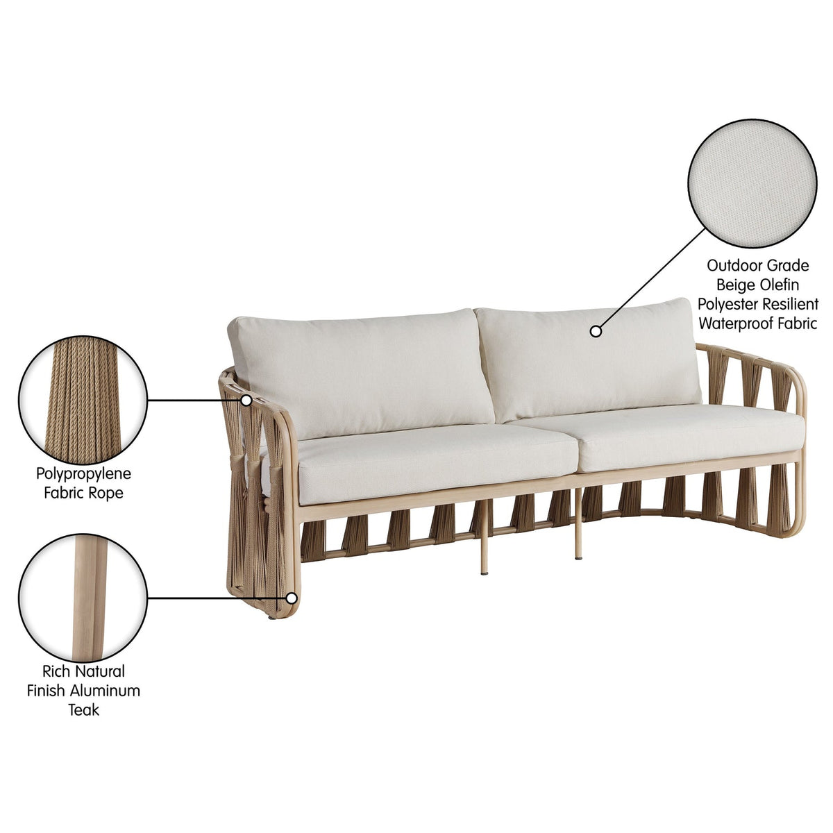 San Pietro 905in Beige Water Resilient Fabric Upholstered Outdoor Patio Sofa