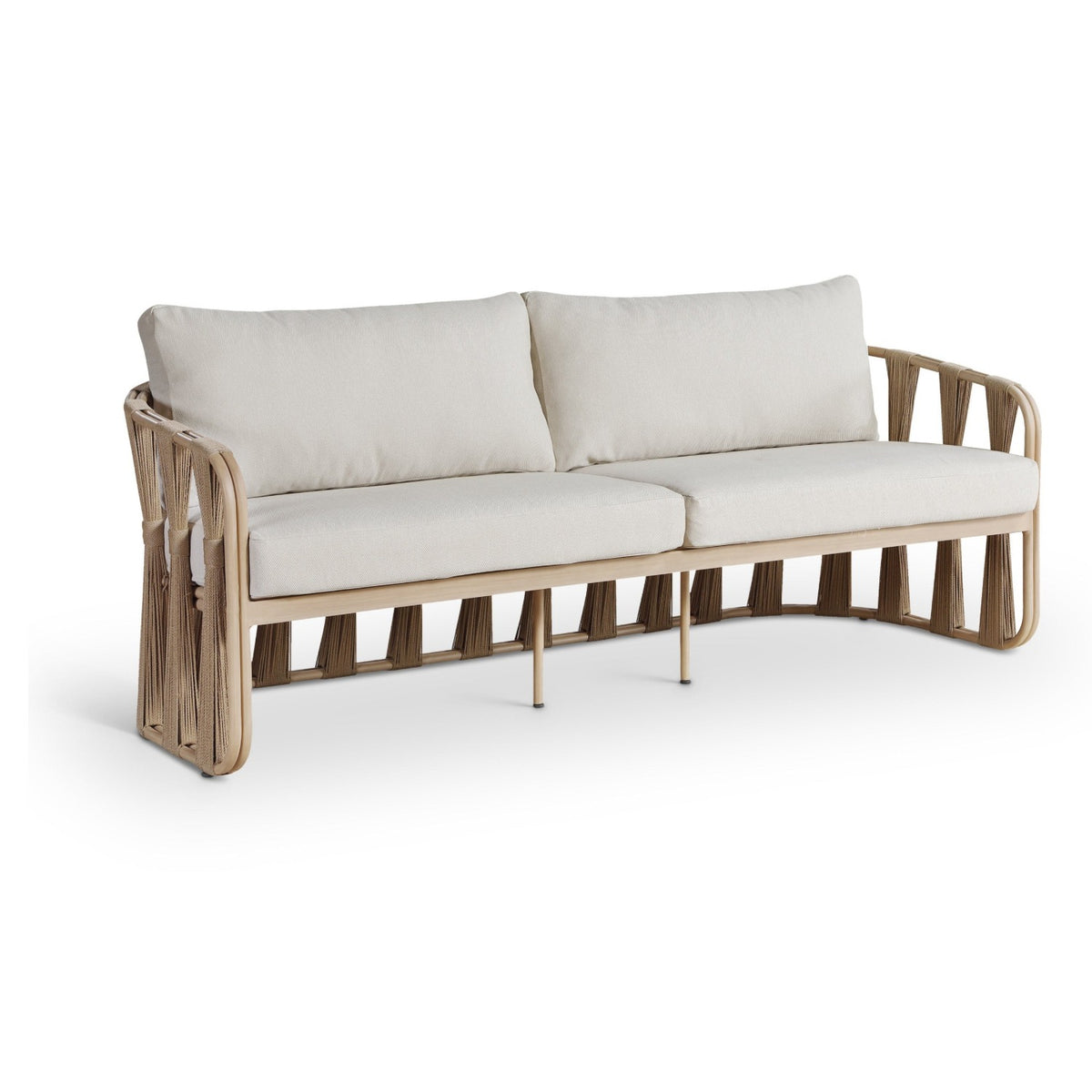 San Pietro 90.5" Beige Water Resilient Fabric Upholstered Outdoor Patio Sofa in beige olefin, primary product view