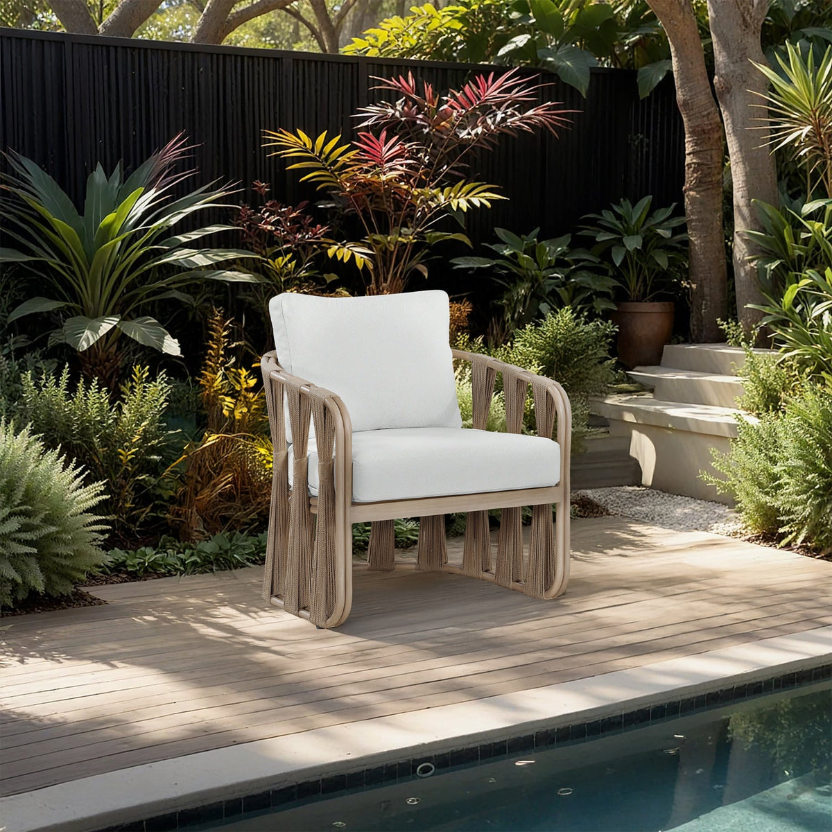 San Pietro Cream Water Resilient Fabric Upholstered Outdoor Patio Chair