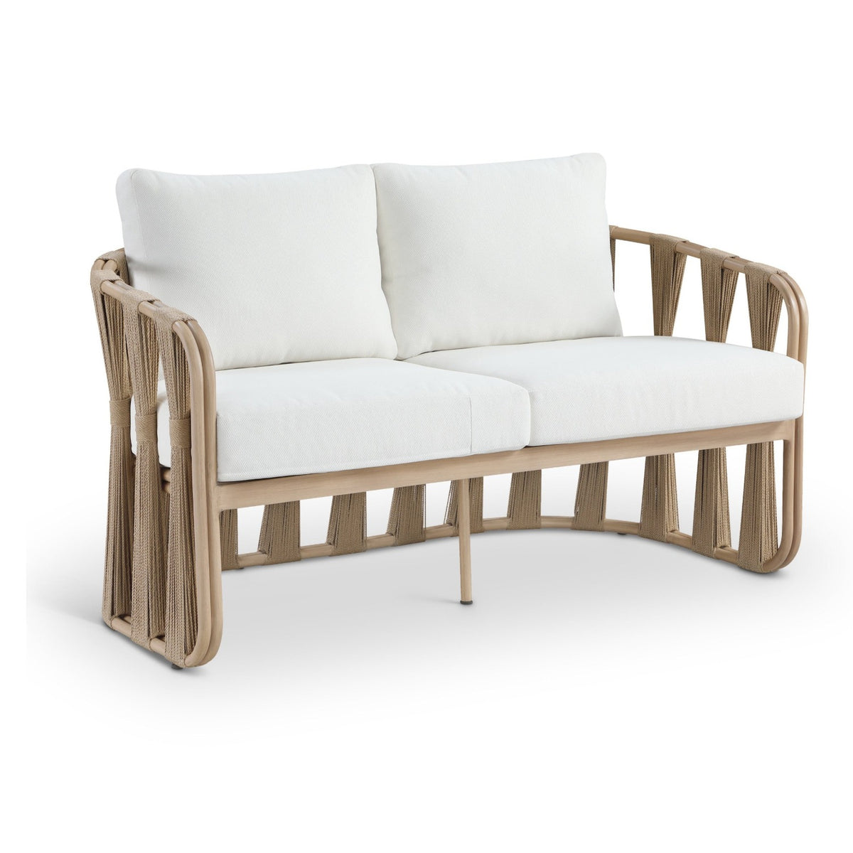 San Pietro 60.5" Cream Water Resilient Fabric Upholstered Outdoor Patio Loveseat in cream olefin, primary product view