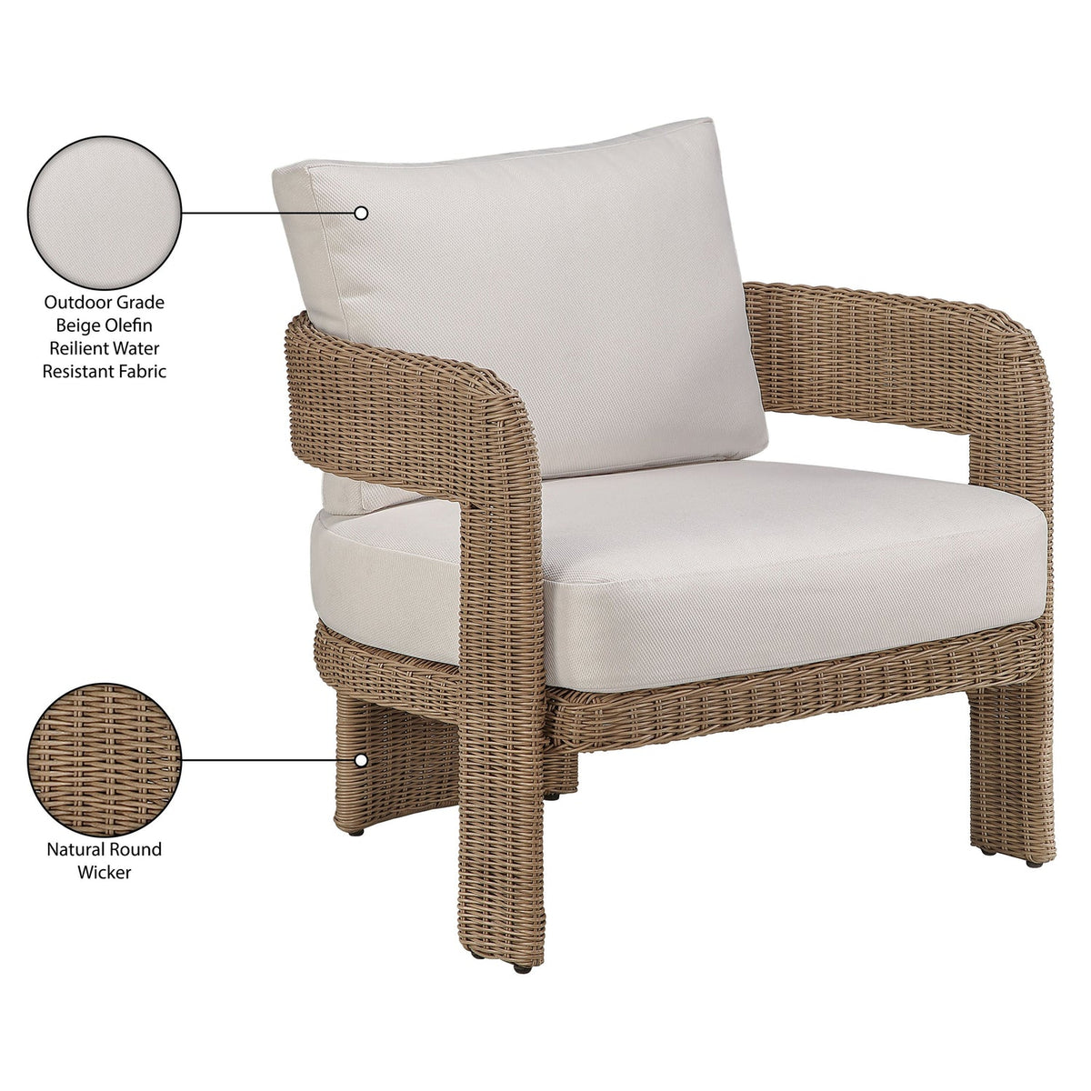 Sandbay Beige Olefin Water Resistant Fabric And Wicker Outdoor Patio Accent Chair