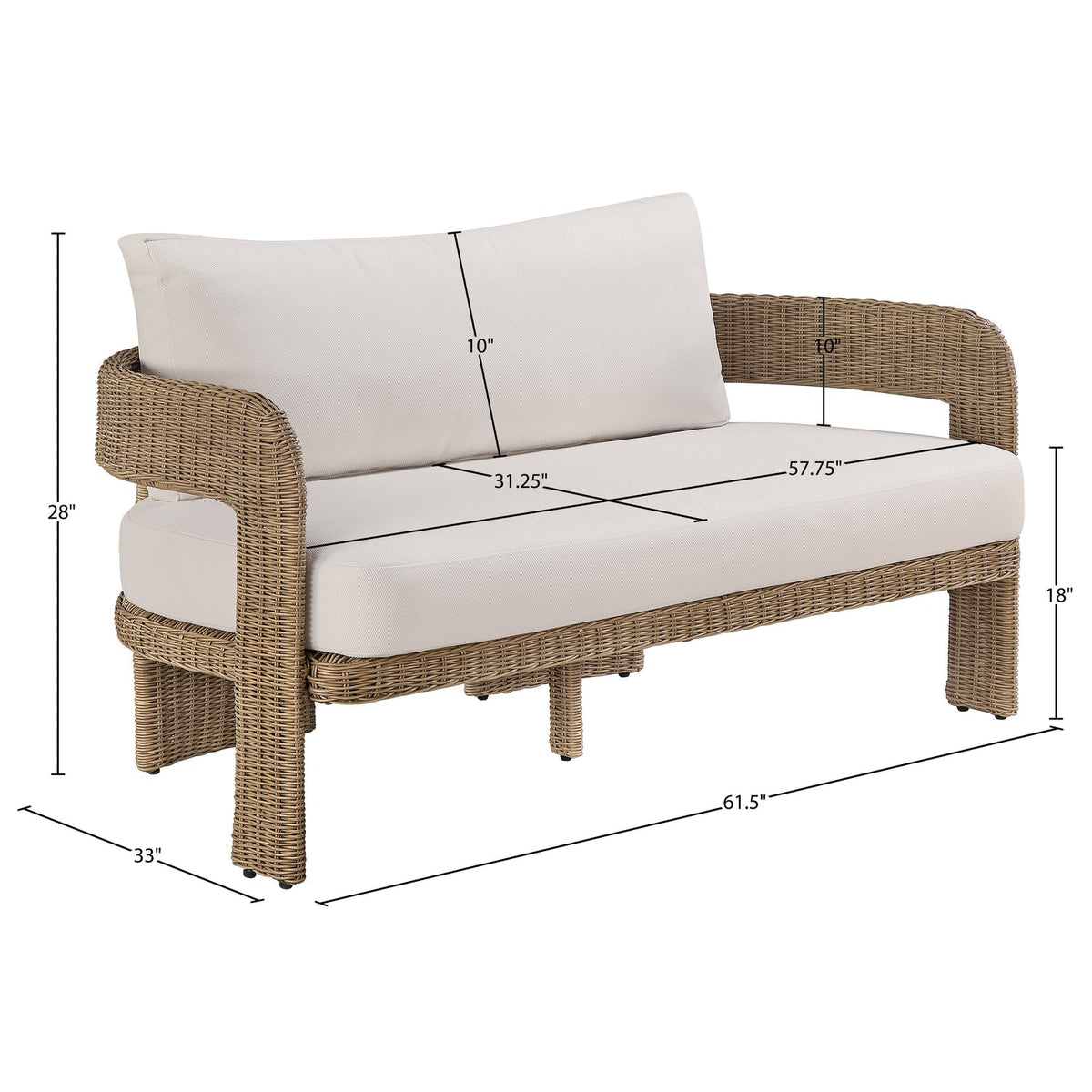 Sandbay 61.5in Beige Olefin Water Resistant Fabric And Wicker Outdoor Patio Loveseat