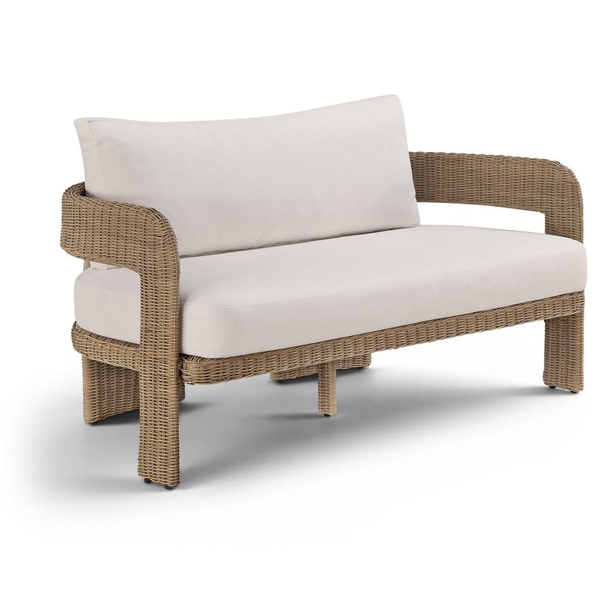 Sandbay 61.5" Beige Olefin Water Resistant Fabric And Wicker Outdoor Patio Loveseat in beige olefin, primary product view