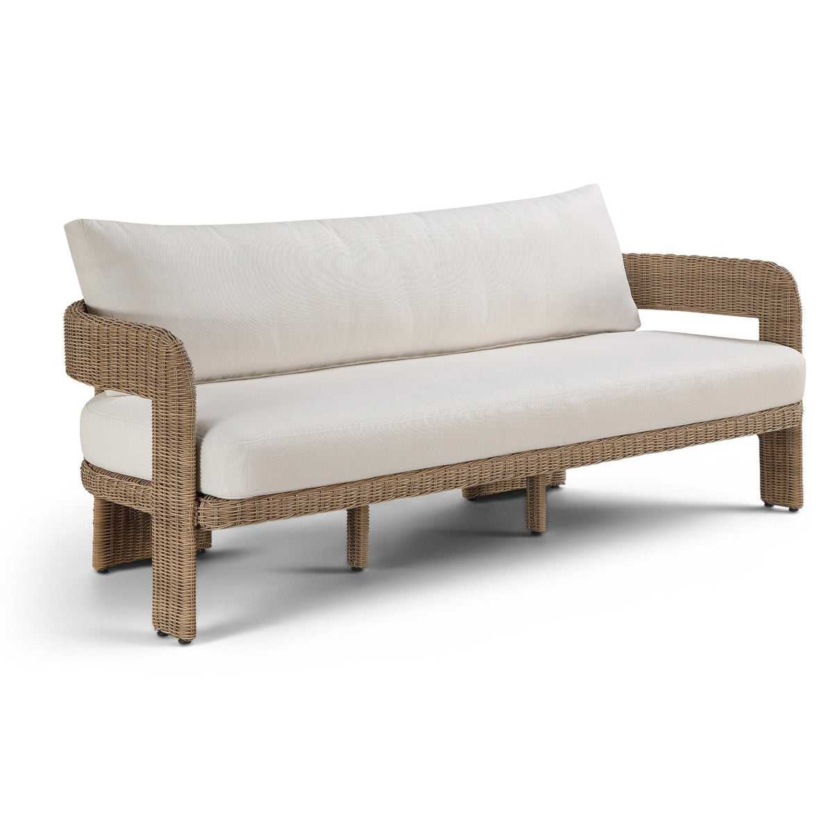 Sandbay 83.5" Beige Olefin Water Resistant Fabric And Wicker Outdoor Patio Sofa in beige olefin, primary product view