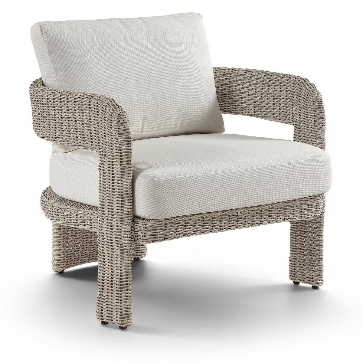 Sandbay Cream Olefin Fabric And Wicker Outdoor Patio Accent Chair in cream olefin and taupe wicker, product view