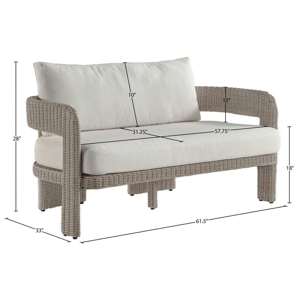 Sandbay 61.5in Cream Olefin Water Resistant Fabric And Wicker Outdoor Patio Loveseat