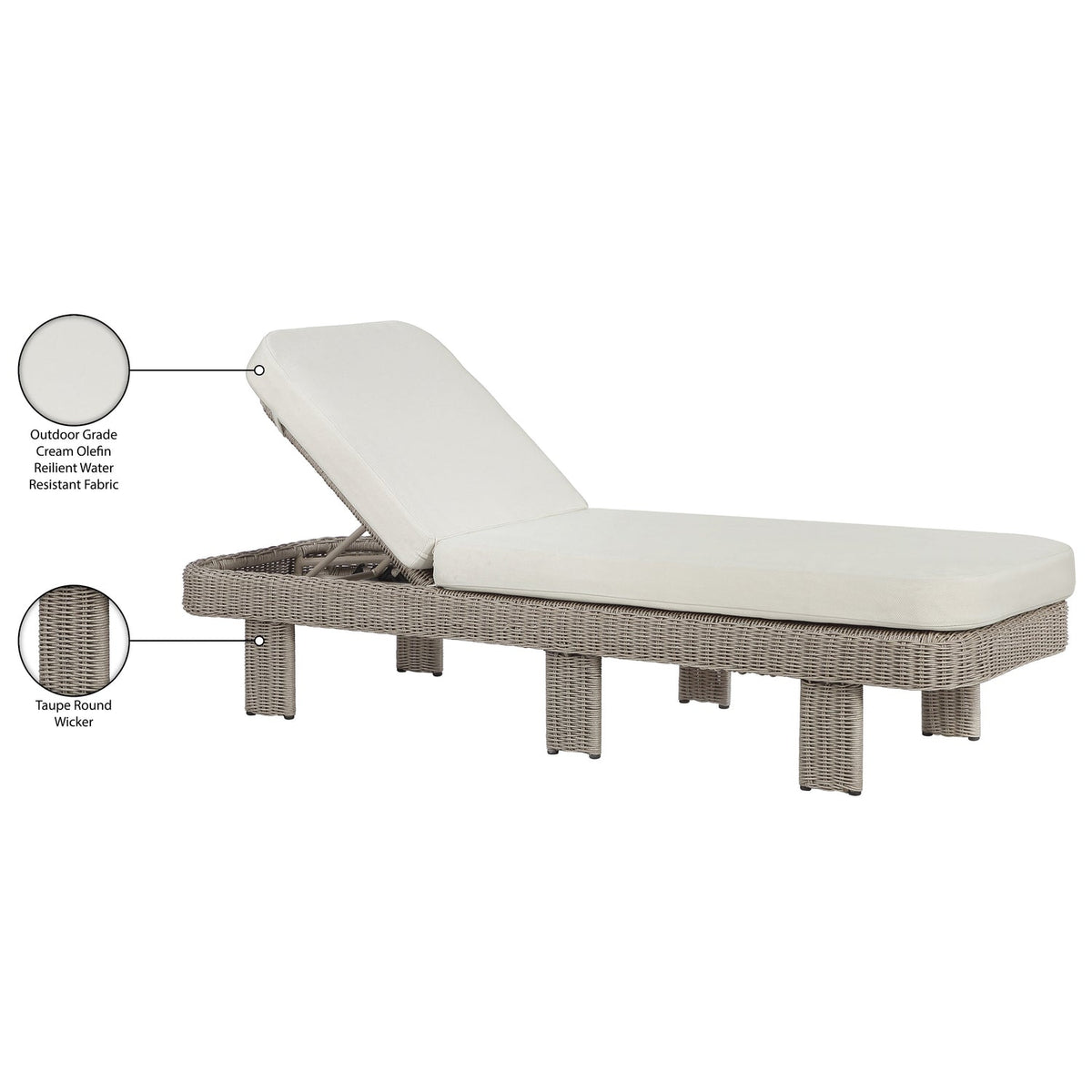 Sandbay Cream Olefin Water Resistant Fabric And Wicker Outdoor Patio Lounge Chair