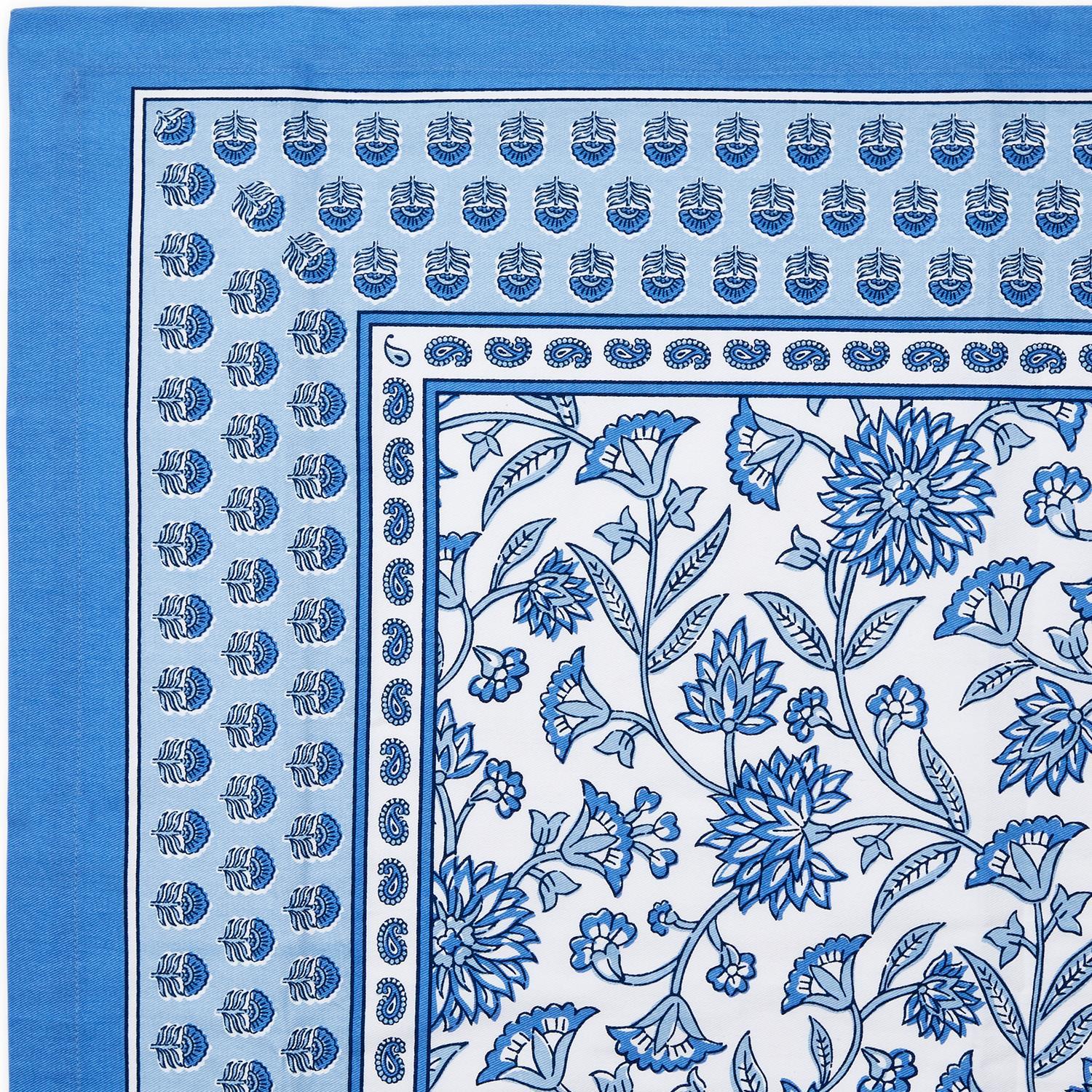 Chinoiserie Blue Block Print Design Tablecloth Set of 2
