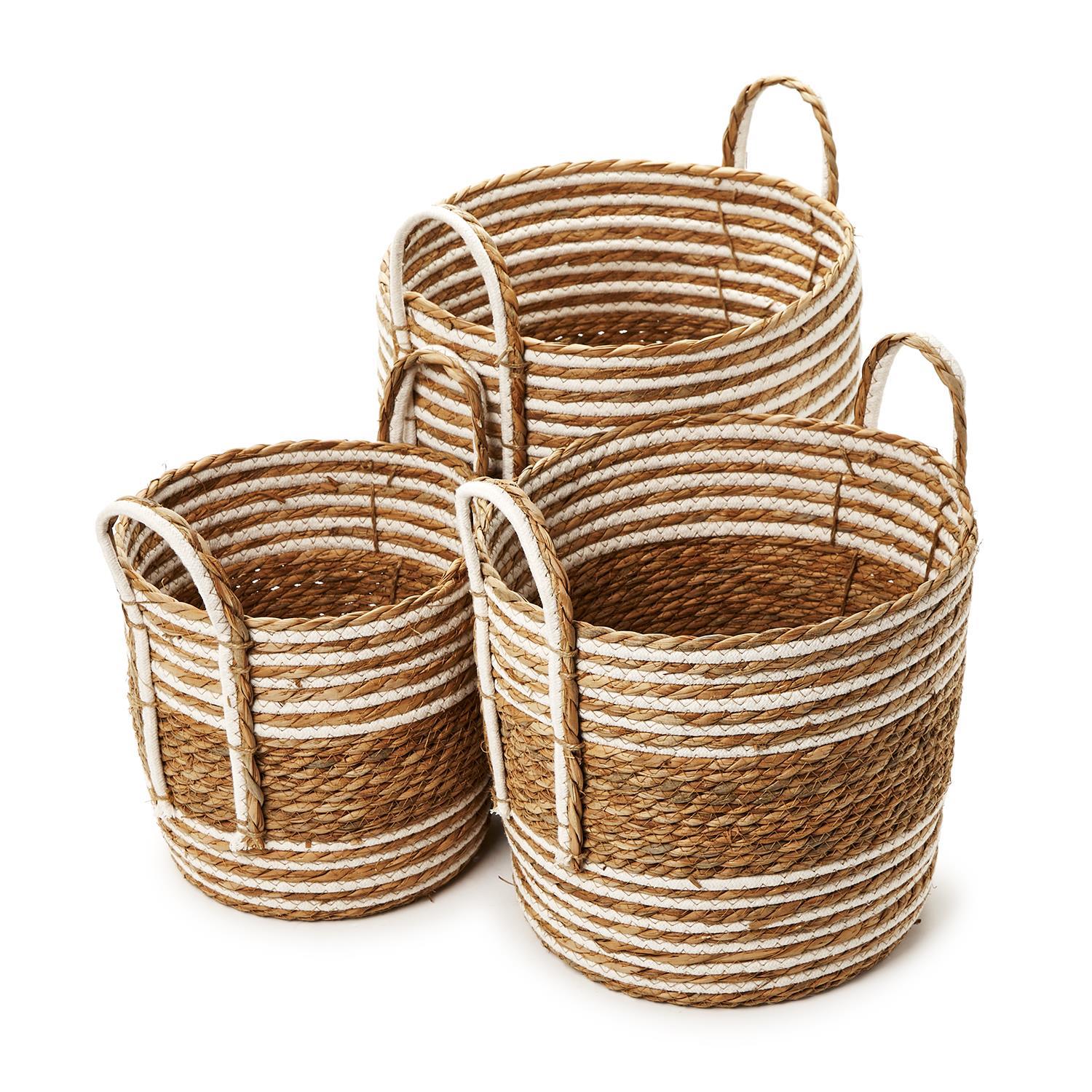 Water Hyacinth and Cotton Basket Set of 3