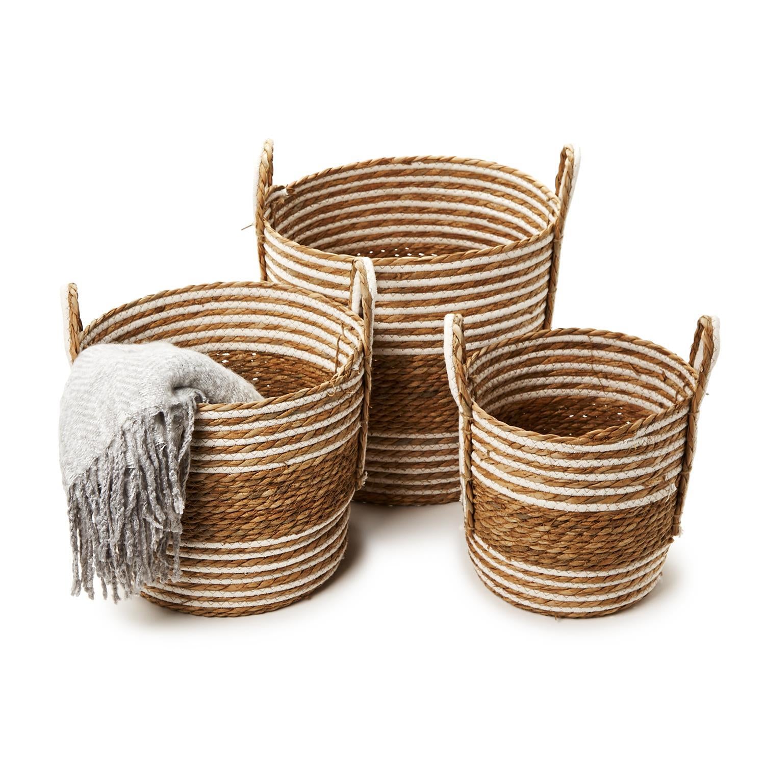 Water Hyacinth and Cotton Basket Set of 3