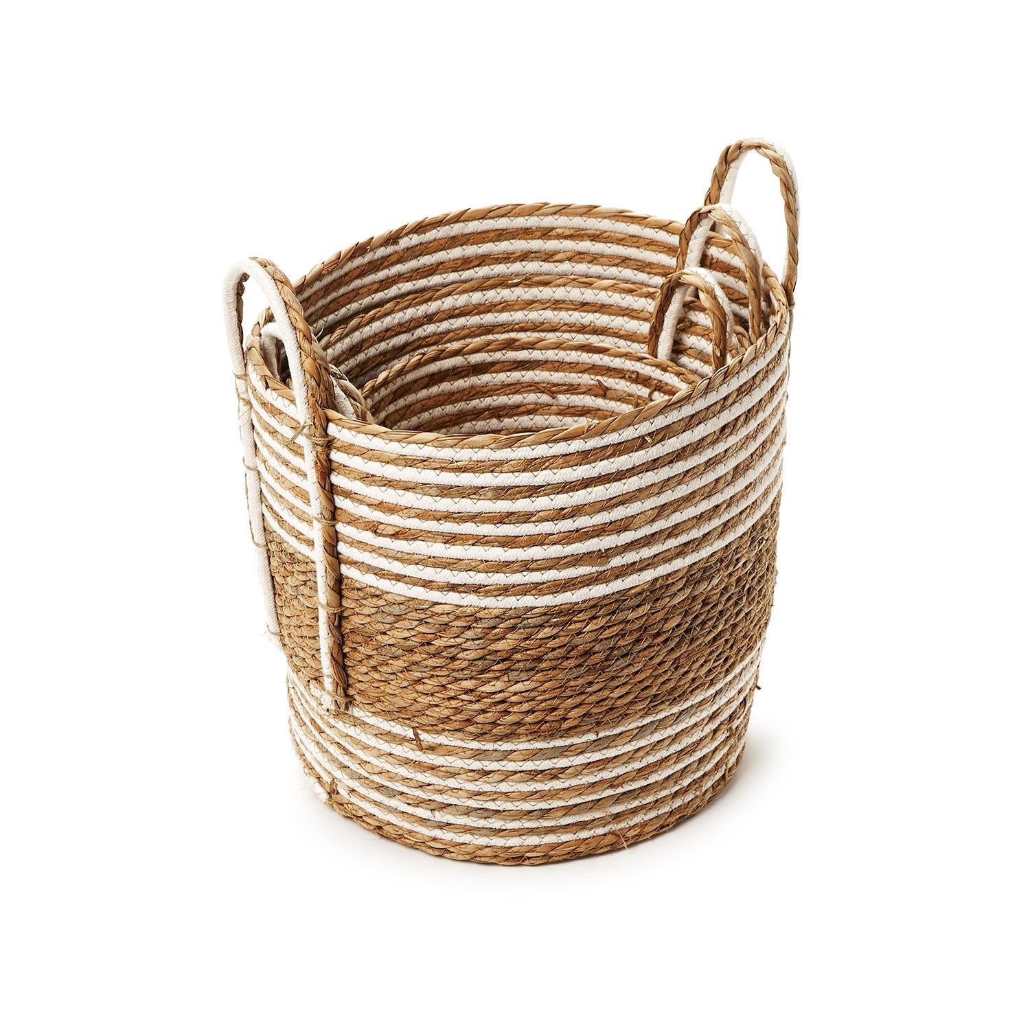 Water Hyacinth and Cotton Basket Set of 3