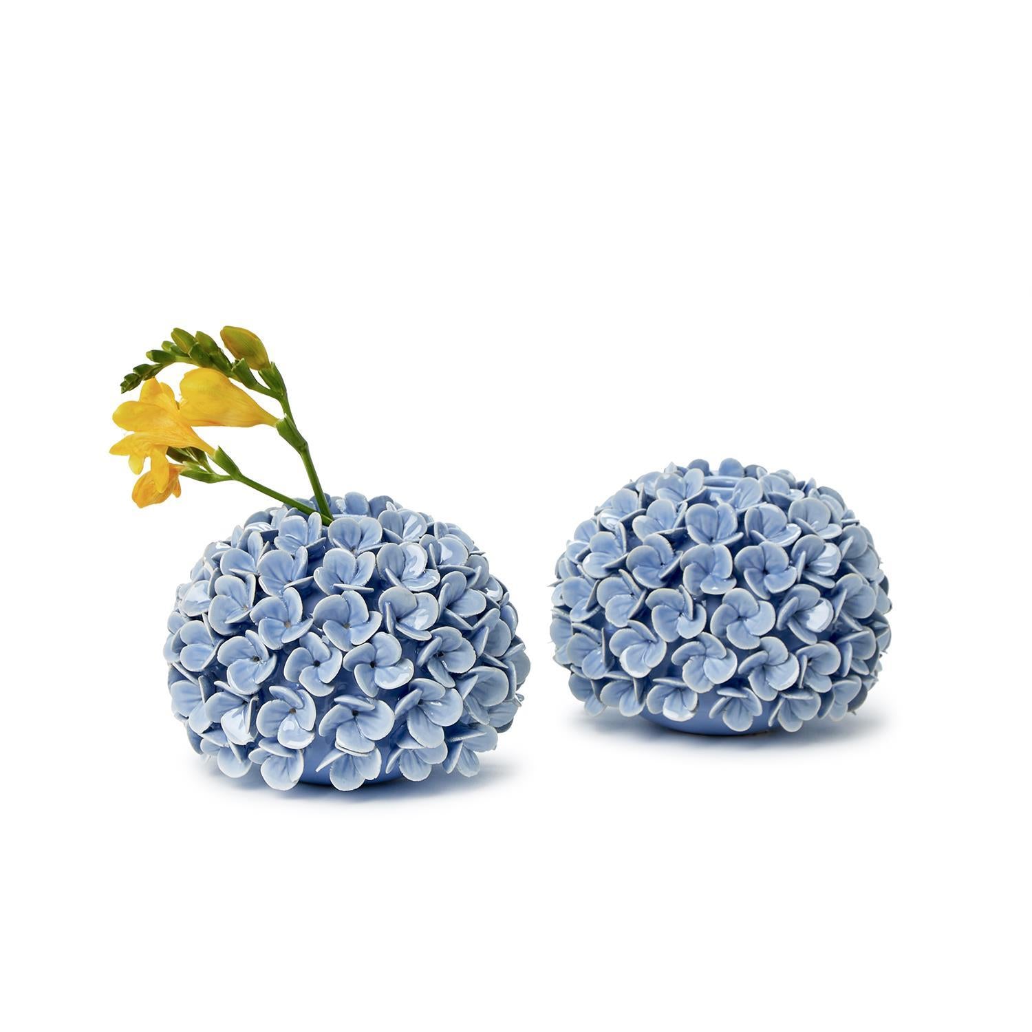 Hydrangea Flower Bud Vase/Taper Candle Holder Set of 2