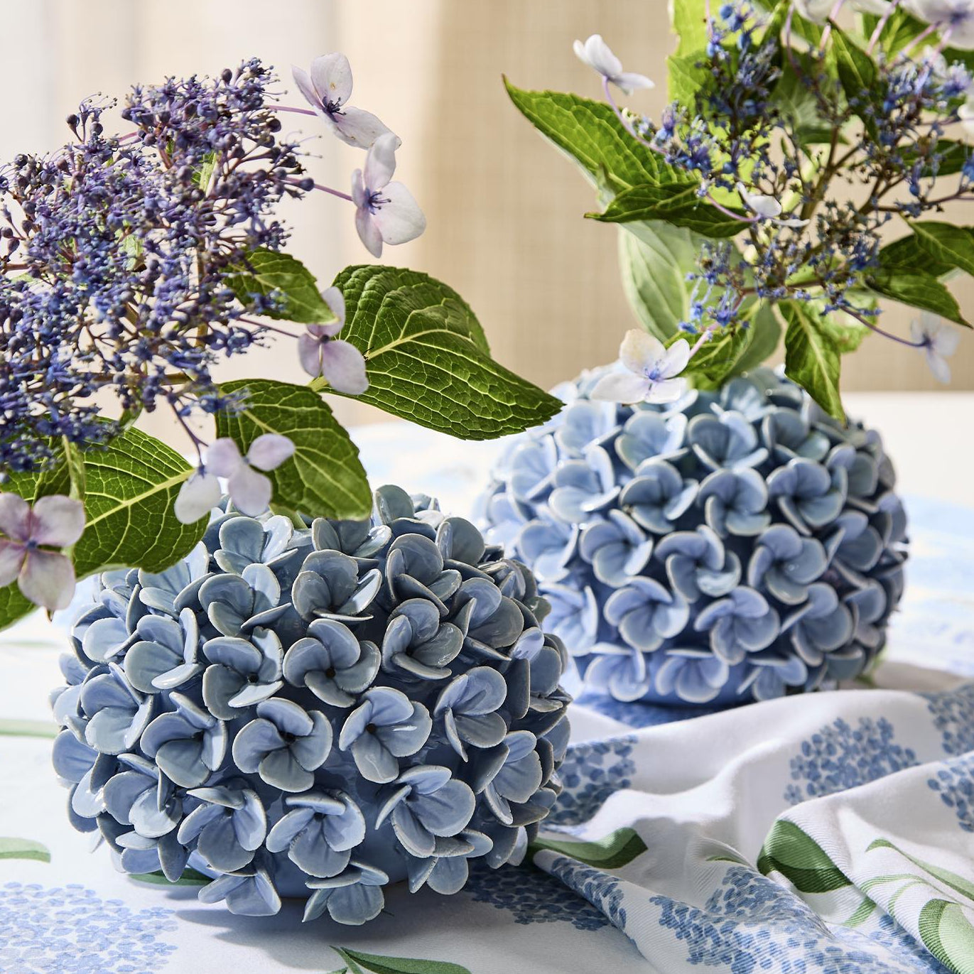 Hydrangea Flower Bud Vase/Taper Candle Holder Set of 2