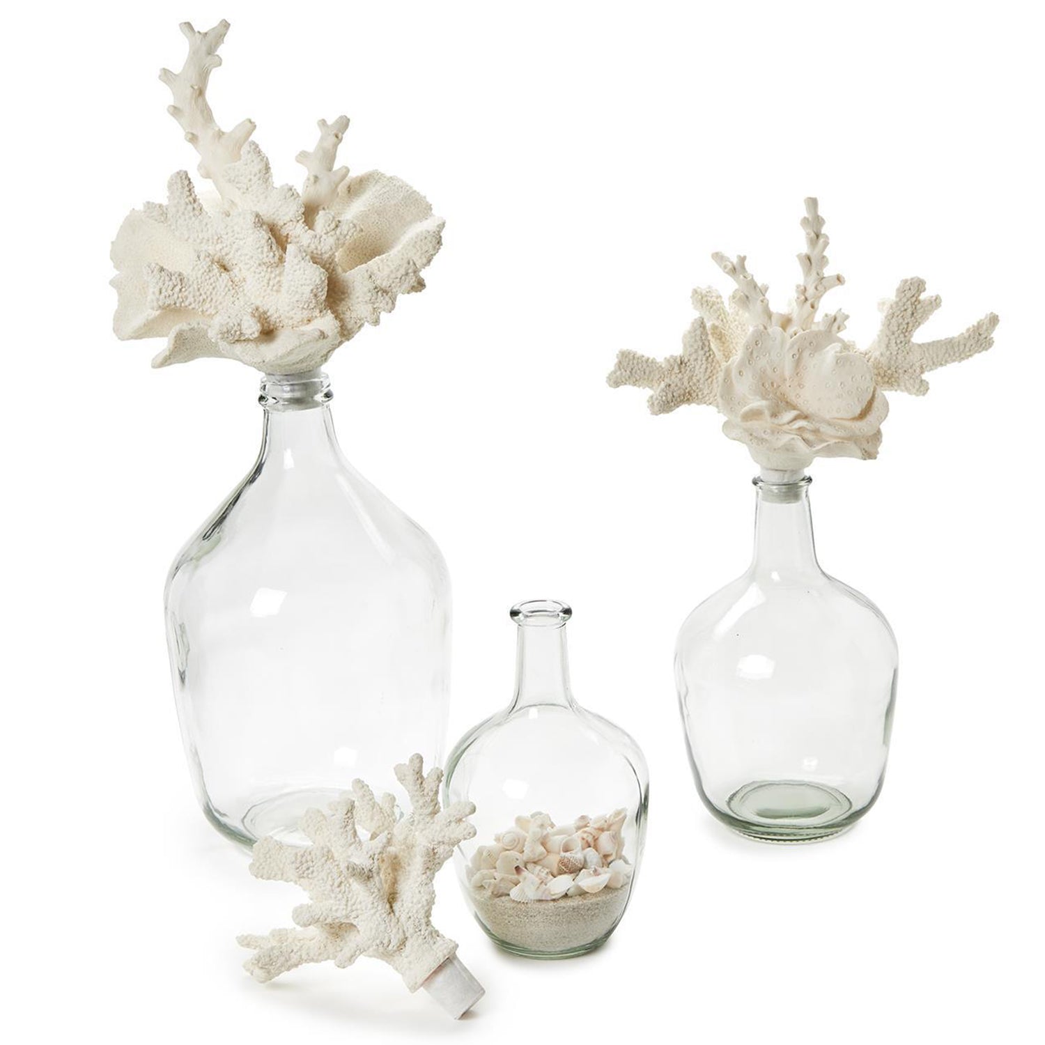 Glass Bottle Jars with Coral Stopper Set of 3