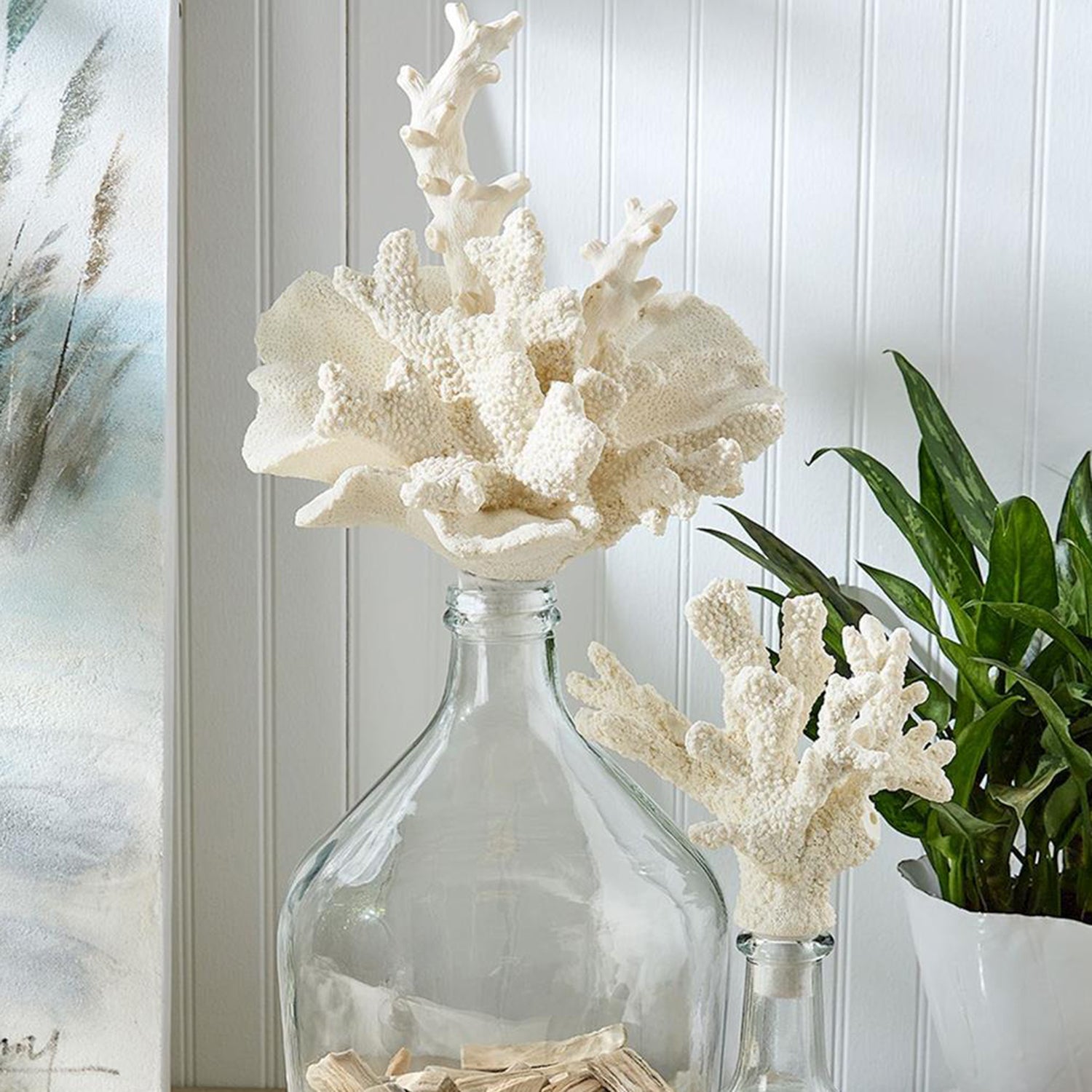 Glass Bottle Jars with Coral Stopper Set of 3