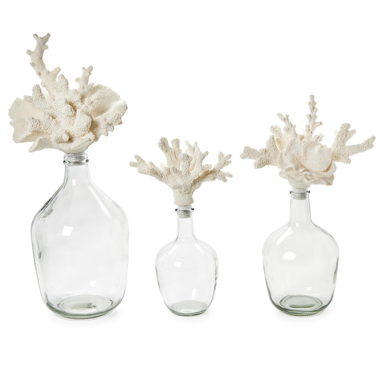 Glass Bottle Jars with Coral Stopper Set of 3