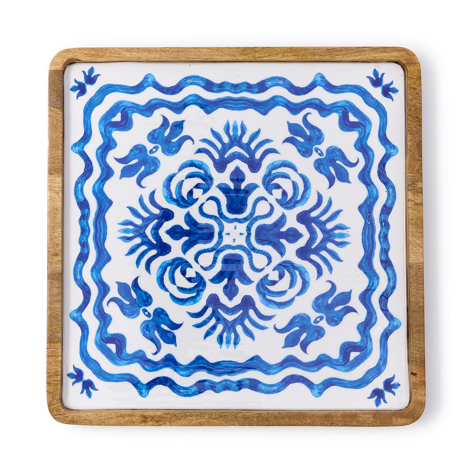 Blue Block Print Tray Set of 2